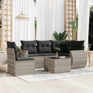 vidaXL 6-delige Loungeset met kussens poly rattan lichtgrijs