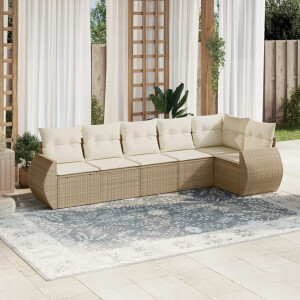 vidaXL 6-delige Loungeset met kussens poly rattan beige