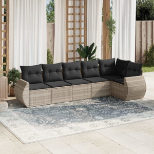 vidaXL 6-delige Loungeset met kussens poly rattan lichtgrijs