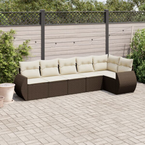vidaXL 6-delige Loungeset met kussens poly rattan bruin