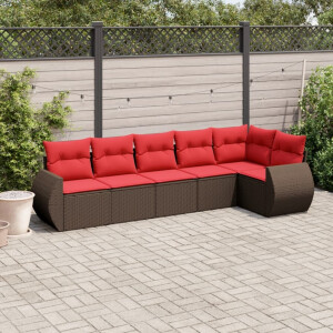 vidaXL 6-delige tuinbankset met kussens, bruin polyrotan