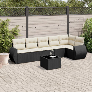 vidaXL 7-delige Loungeset met kussens poly rattan zwart
