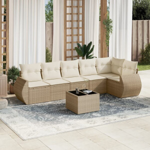 vidaXL 7-delige Loungeset met kussens poly rattan beige