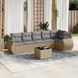 vidaXL 7-delige Loungeset met kussens poly rattan beige