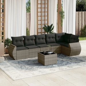 vidaXL 7-delige Loungeset met kussens poly rattan grijs