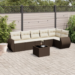 vidaXL 7-delige Loungeset met kussens poly rattan bruin