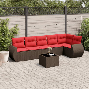 vidaXL 7-delige tuinbankset met kussens, bruin polyrotan