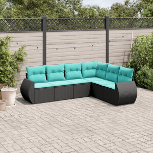 vidaXL 6-delige tuinbankset met kussens van zwart polyrotan