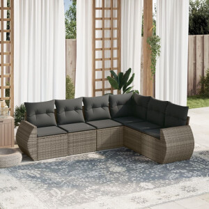 vidaXL 6-delige Loungeset met kussens poly rattan grijs
