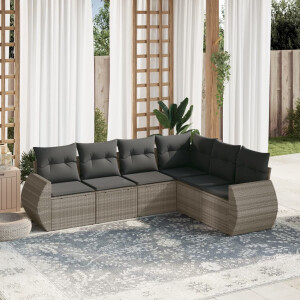 vidaXL 6-delige Loungeset met kussens poly rattan lichtgrijs