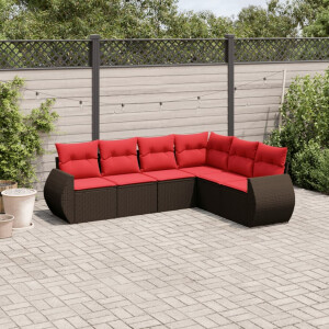 vidaXL 6-delige tuinbankset met kussens, bruin polyrotan