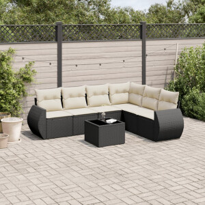 vidaXL 7-delige Loungeset met kussens poly rattan zwart