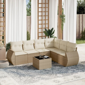 vidaXL 7-delige Loungeset met kussens poly rattan beige