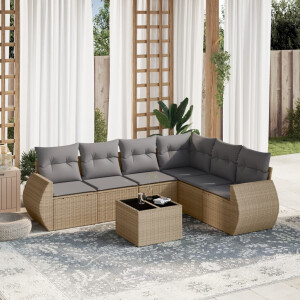 vidaXL 7-delige Loungeset met kussens poly rattan beige