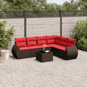 vidaXL 7-delige tuinbankset met kussens, bruin polyrotan