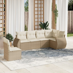 vidaXL 6-delige Loungeset met kussens poly rattan beige