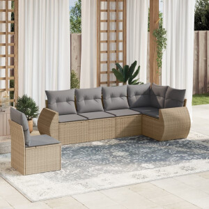 vidaXL 6-delige Loungeset met kussens poly rattan beige