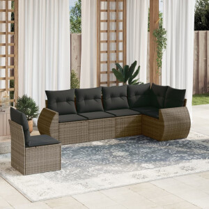 vidaXL 6-delige Loungeset met kussens poly rattan grijs