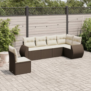 vidaXL 6-delige Loungeset met kussens poly rattan bruin