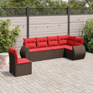 vidaXL 6-delige tuinbankset met kussens, bruin polyrotan