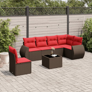 vidaXL 7-delige tuinbankset met kussens, bruin polyrotan