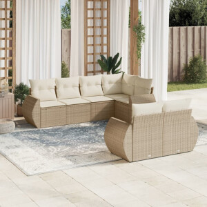 vidaXL 7-delige Loungeset met kussens poly rattan beige