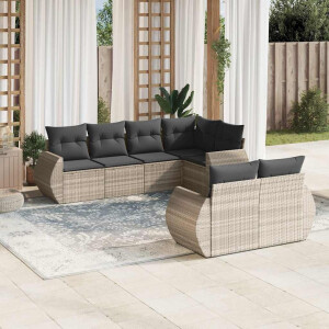 vidaXL 7-delige Loungeset met kussens poly rattan lichtgrijs