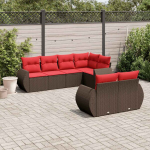 vidaXL 7-delige tuinbankset met kussens, bruin polyrotan