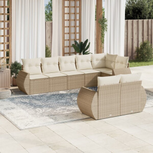 vidaXL 8-delige Loungeset met kussens poly rattan beige