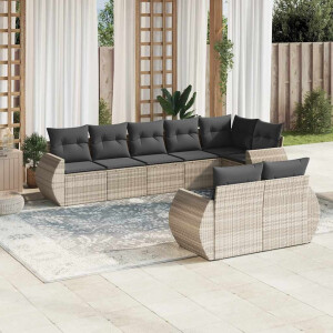 vidaXL 8-delige Loungeset met kussens poly rattan lichtgrijs