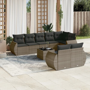 vidaXL 9-delige Loungeset met kussens poly rattan grijs