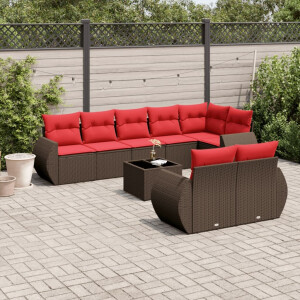 vidaXL 9-delige tuinbankset met kussens, bruin polyrotan