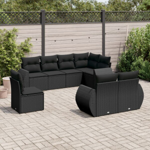 vidaXL 8-delige Loungeset met kussens poly rattan zwart