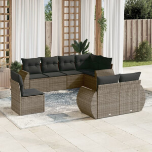 vidaXL 8-delige Loungeset met kussens poly rattan grijs