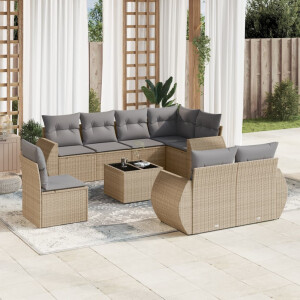 vidaXL 9-delige Loungeset met kussens poly rattan beige