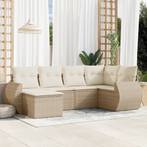 vidaXL 6-delige Loungeset met kussens poly rattan beige