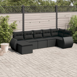 vidaXL 7-delige Loungeset met kussens poly rattan zwart
