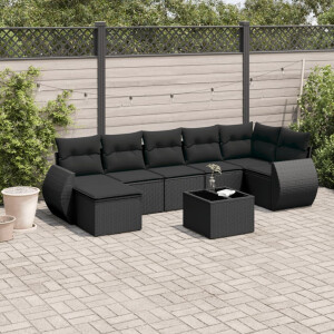 vidaXL 8-delige Loungeset met kussens poly rattan zwart