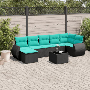vidaXL 8-delige tuinbankset met kussens, zwart polyrotan