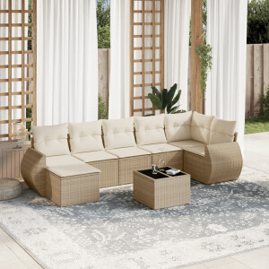 vidaXL 8-delige Loungeset met kussens poly rattan beige