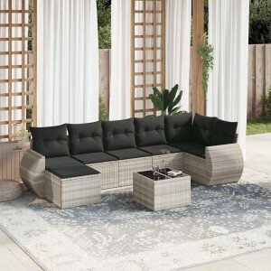 vidaXL 8-delige Loungeset met kussens poly rattan lichtgrijs