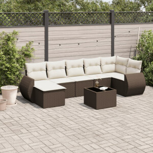 vidaXL 8-delige Loungeset met kussens poly rattan bruin