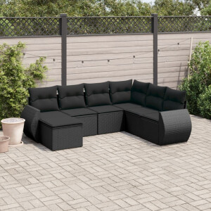 vidaXL 7-delige Loungeset met kussens poly rattan zwart