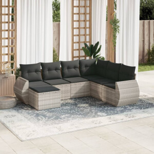 vidaXL 7-delige Loungeset met kussens poly rattan lichtgrijs