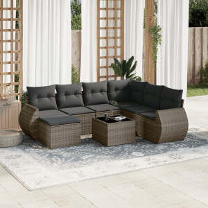 vidaXL 8-delige Loungeset met kussens poly rattan grijs