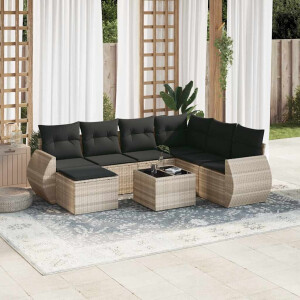 vidaXL 8-delige Loungeset met kussens poly rattan lichtgrijs