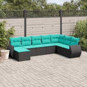 vidaXL 8-delige tuinbankset met kussens, zwart polyrotan