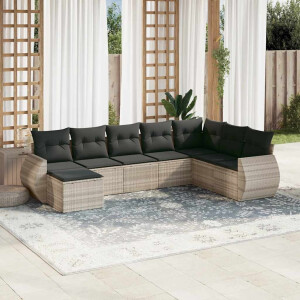 vidaXL 8-delige Loungeset met kussens poly rattan lichtgrijs