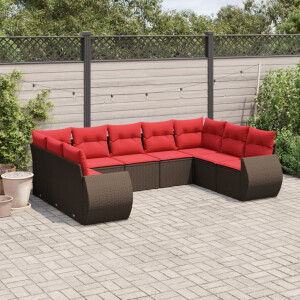 vidaXL 9-delige tuinbankset met kussens, bruin polyrotan