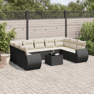 vidaXL 10-delige Loungeset met kussens poly rattan zwart